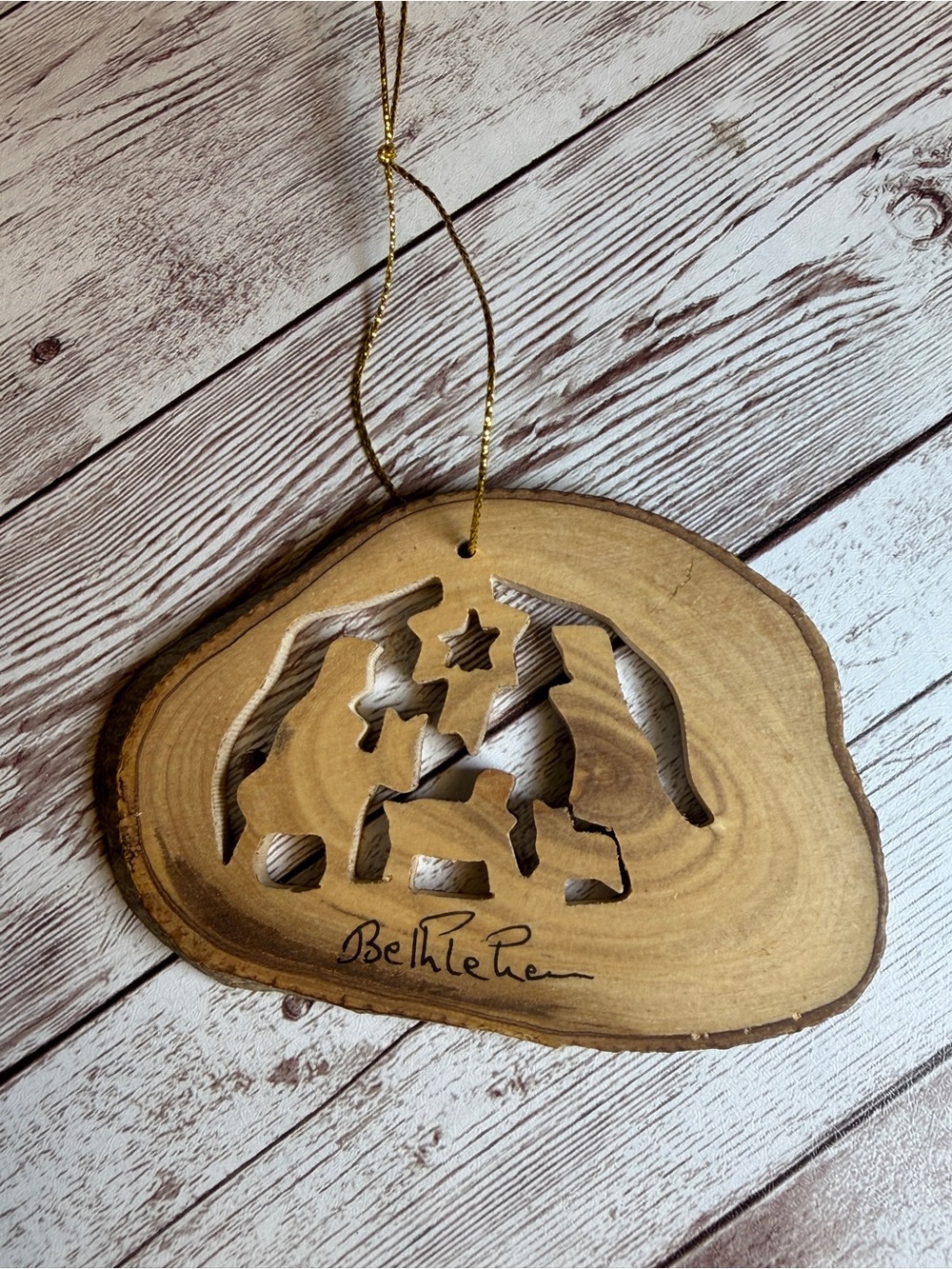 Olive Wood Nativity Ornament - Natural Brown